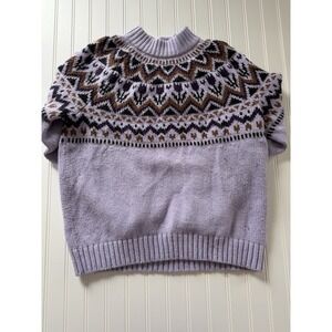 Lands' End Womens M Lavender Fair Isle Mock Neck Heavy Sweater Cotton Blend